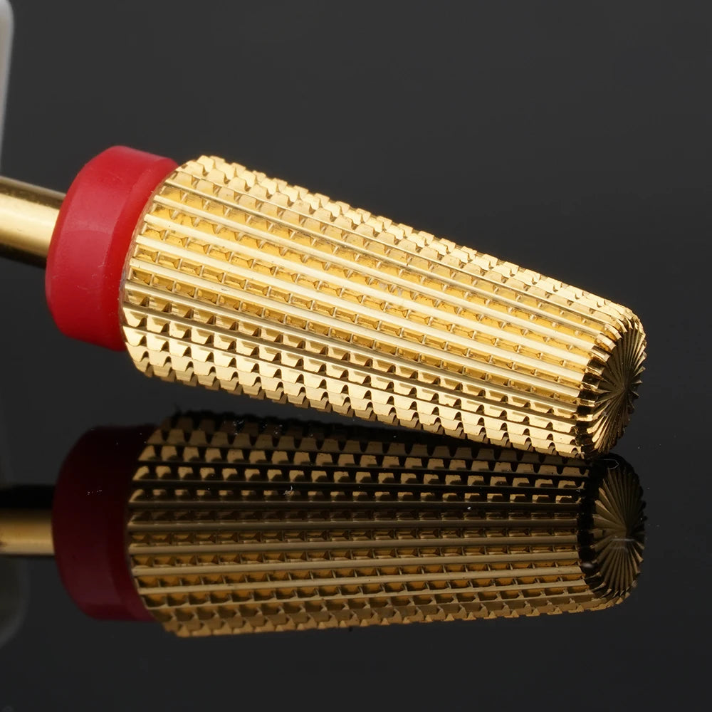 7.0mm Vertical Cut 5 in 1 Nail Drill Bit Gold Coated Hard Nail Gel Removal Polish Off E-File Manicure Drill Bit Straight Tooth