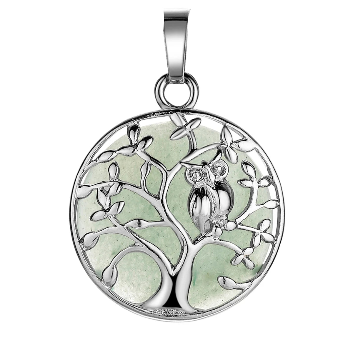 Hot Sale 30MM Natural Crystal Stone Pendant Owl Tree of Life Necklace 0wl Pendant Jewelry for Women's Gift Gemstone Gift Jewelry