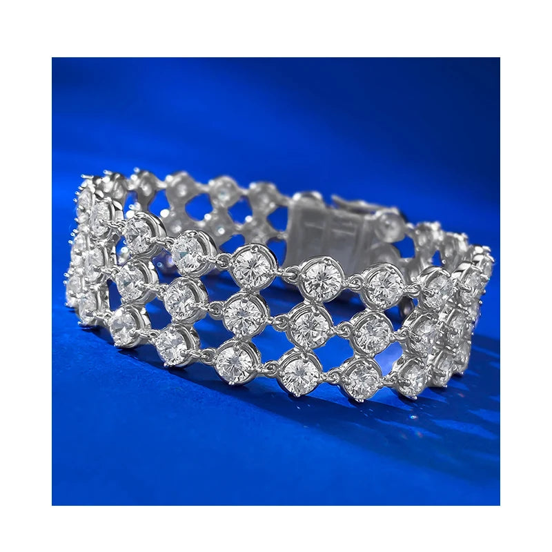 Fashion Women Jewelry Charming Wide Zirconia Bangle 925 Sterling Silver Bracelet for Girl Lady Women