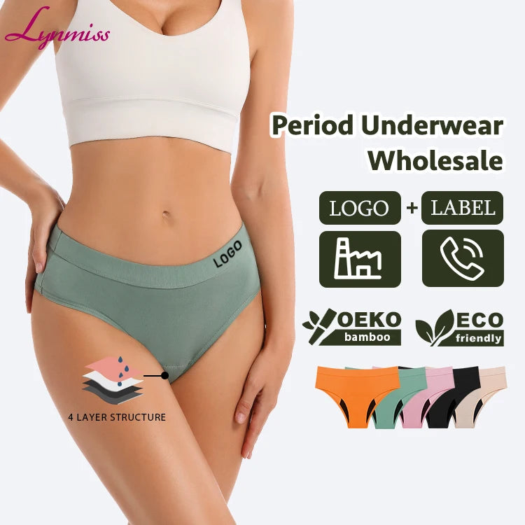 Bamboo Bikini Low-Rise Menstrual Culotte Underwear Everyday Seamless Breathable Leak Proof 4-Layer Absorbency Eco-Friendly