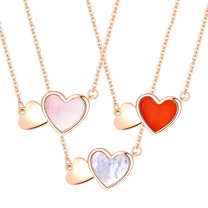 YILUN 925 Sterling Silver Heart Statement Necklace Rose Gold Plated Natural Shell Red Agate Link Chic Design Love Wedding Party