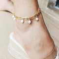 High Quality Summer Beach Boho Stainless Steel PVD Gold Plated Paper Clip Chains Tassel Baroque Natural Freshwater Pearl Anklets