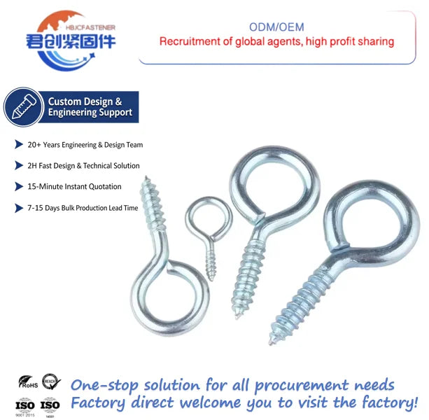 Screw Eyes M8 M6 Threads Manufacturer Custom Steel Sheep Eye Ring Carbon Steel Self-Tapping Nail Nickel Zinc Plating Metric