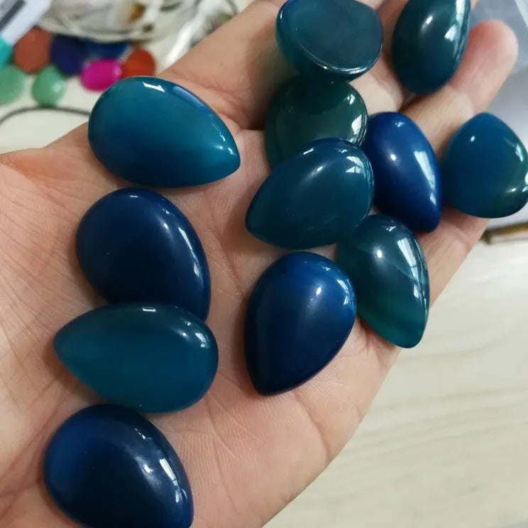 DIY Natural Blue Agate Cabochon 25*18mm Stones Crafts