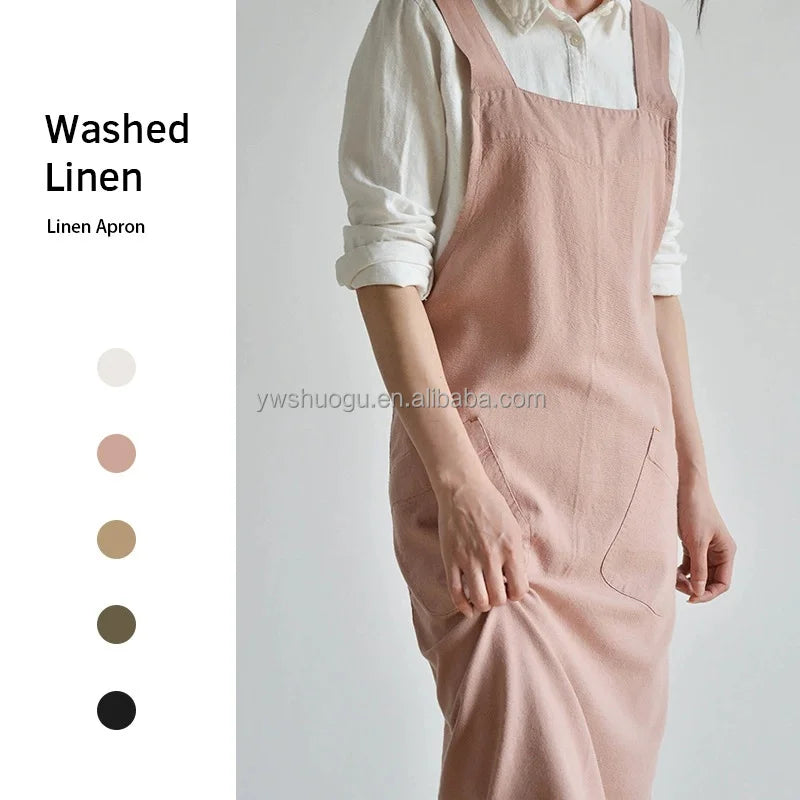 Japanese Style Simple Linen Apron Men Women Retro Home Bib Eco-friendly Multifunctional Washable Durable Custom Color Logo