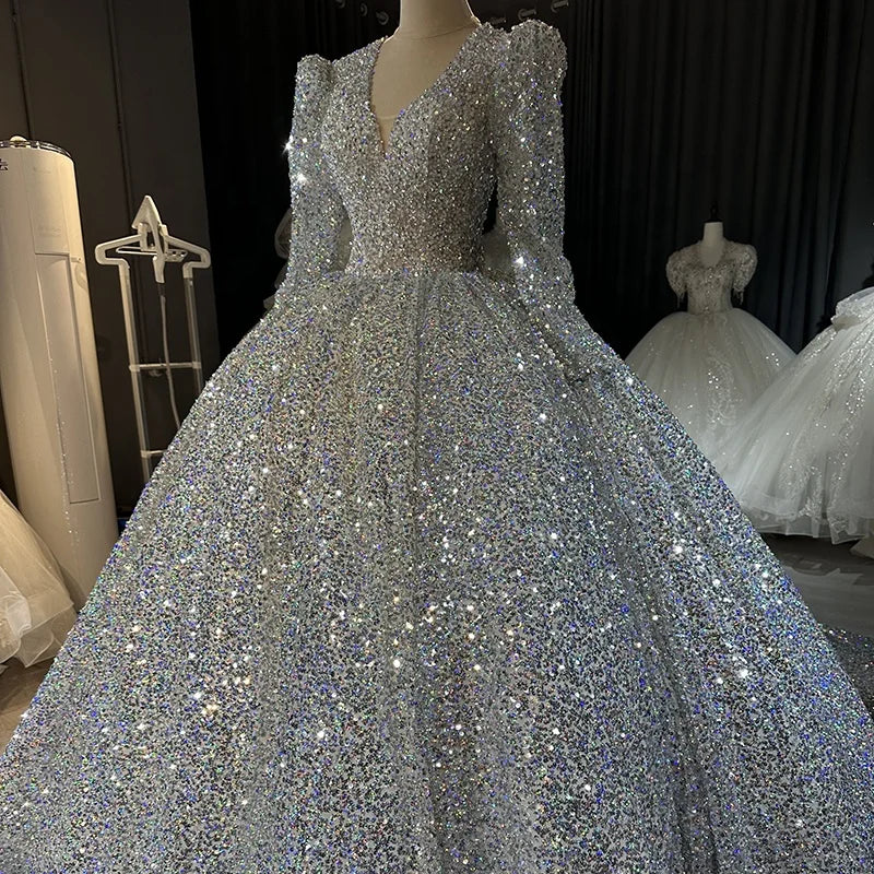 Jancember XS011 Shiny Luxury Elegant Beaded Wedding Gowns Dresses for Women