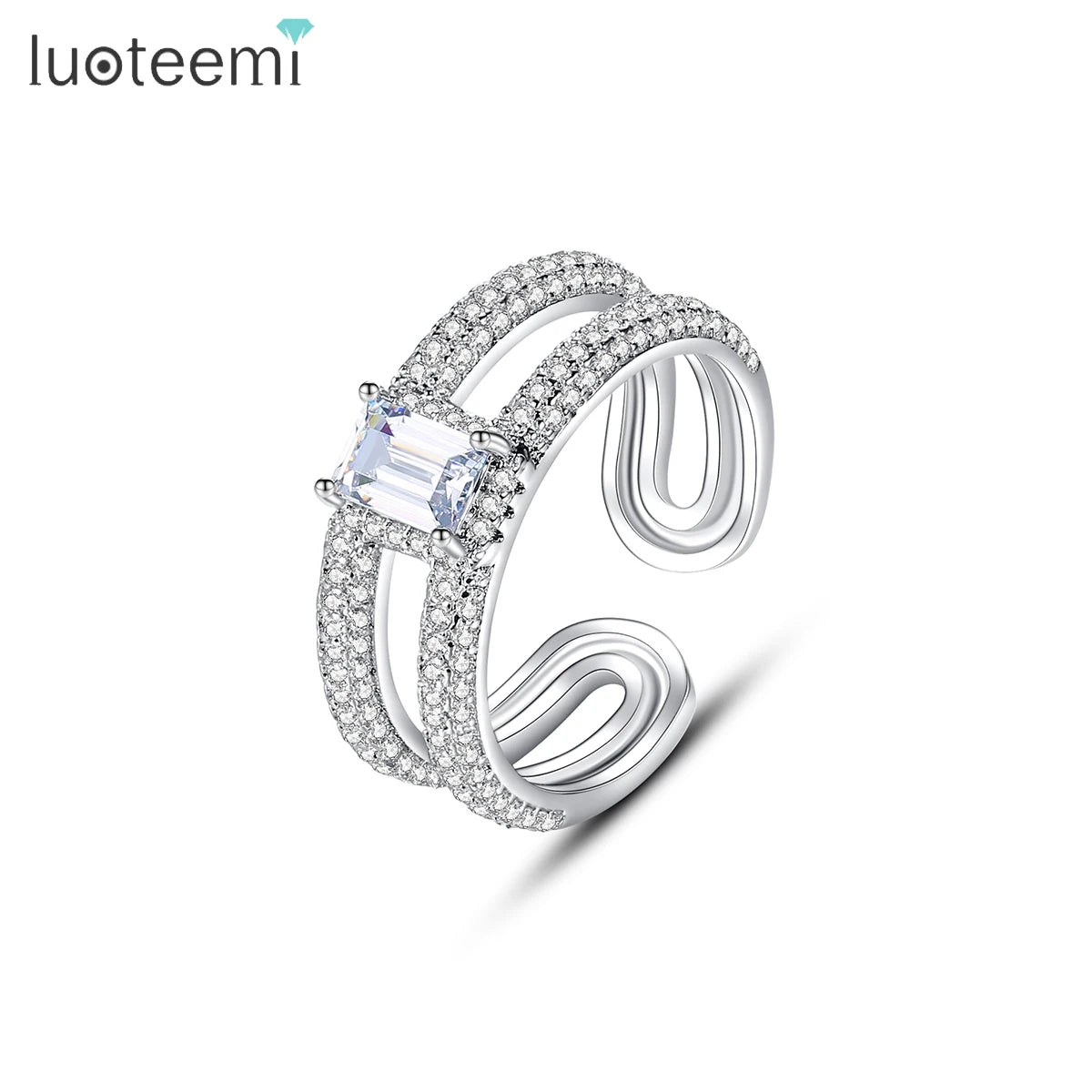 LUOTEEMI 90S Crystal Trendy Finger Zircon Luxury Punk Jewelry Iced Out Geometric Square Stone Woman Ring