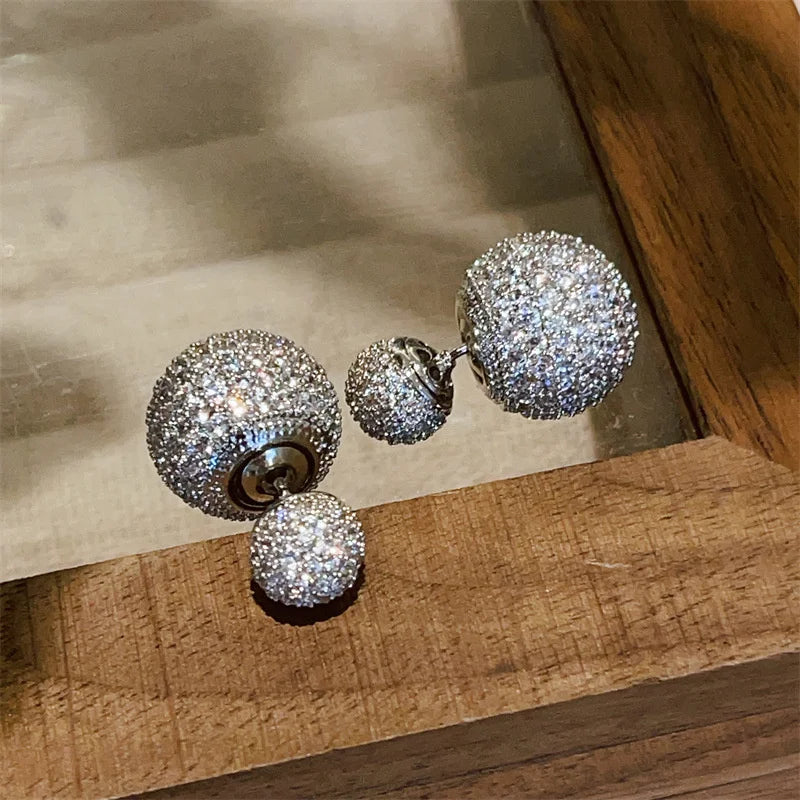 Luoyan Lady Anniversary Gift Shining Wedding Bridal Luxury Silver Jewelry Micro-inlaid Zircon Gemstone Ball Ear Stud