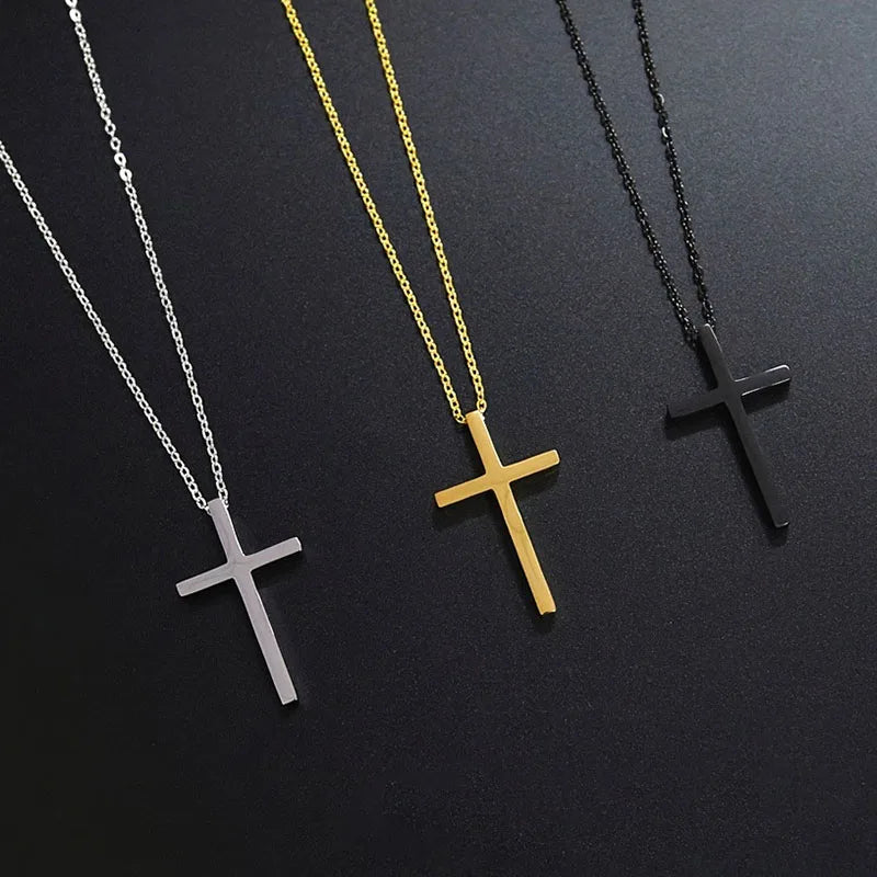 Wholesale Unisex High-Polished Gold Plating Stainless Steel Cross Pendant Necklace Fashion Hip-Hop Chains Jewelry