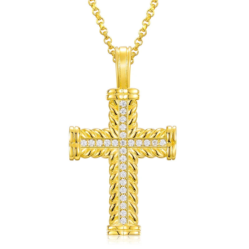Fashion Ice Out Gemstone Pendant 14K Gold Plated 925 Sterling Silver VVS Moissanite Diamond Cross Pendant Necklace