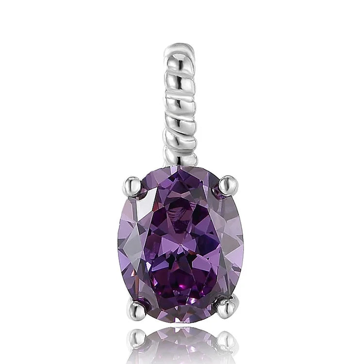 Elegant 925 Sterling Silver Rhodium Plated Classic Oval Natural Amethyst Pendant