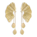 2022 Hot Sale Matt Gold Exaggerated Fan Shape Earrings Leafy Pendant Long Retro Earrings Unique Dainty Matt Silver  Earrings