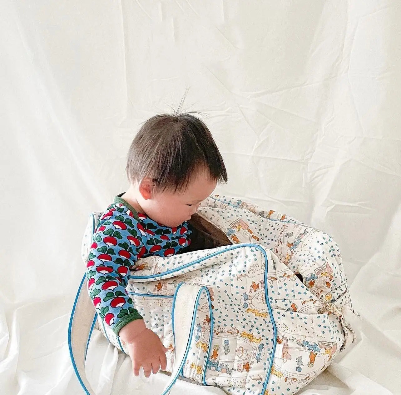 2026 Popular New Cartoon Printed Cotton Mommy Bag Quilted Baby Elephant Portable Portable Diaper Bag