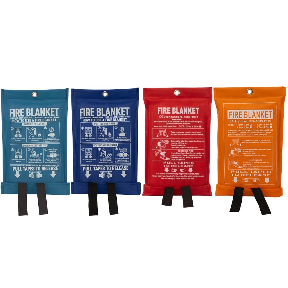 Factory Custom Logo Reusable 1m X 1m Fiberglass Fire Blanket with 550C Temperature Resistance CE Certified