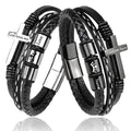MC150 Wholesale Custom Men's Punk  Stainless Steel Bracelet Leather Magnetic Buckle Cross Bracelet Jewelry for Birthday Gift