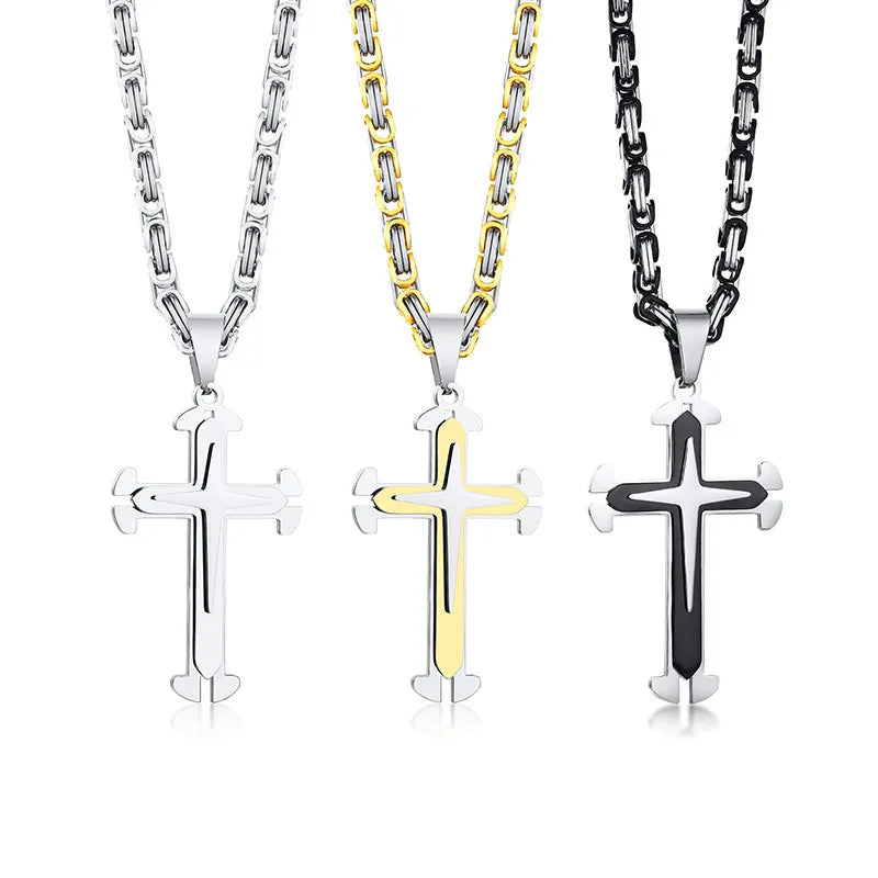 Simple Personality Necklace Three-layer Cross Pendant Necklace Stainless Steel Material Does Not Fade and Is Not Allergic