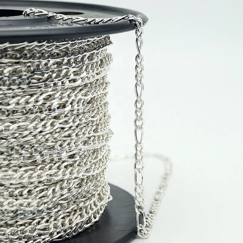 4mm Figaro Chain for Men Necklace Making S925 Sterling Silver Fashion Figaro Chain in Roll Prata 925