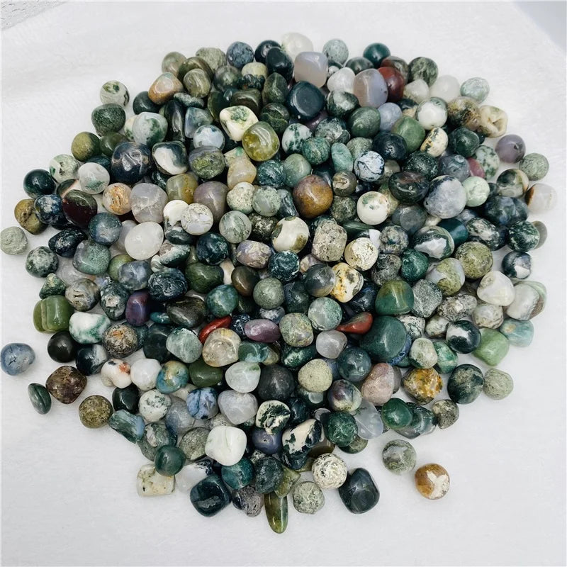 Wholesale Natural Green Moss Agate Stone Gravel Polished Tumbled Stones