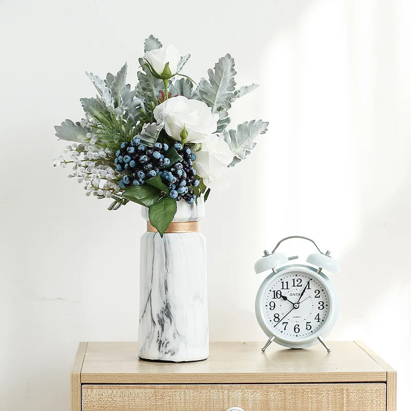 New Modern Luxury Floreros Marble Style Ceramic Porcelain Flower Vases for Home Decor