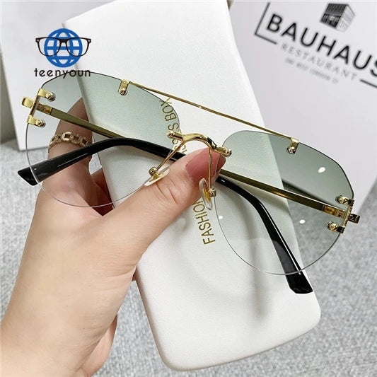 Teenyoun 8322 Oversized Gradient Sunglasses Men Rimless Clear Ocean Lens Eyewear Women Shades UV400 2024 Wholesale