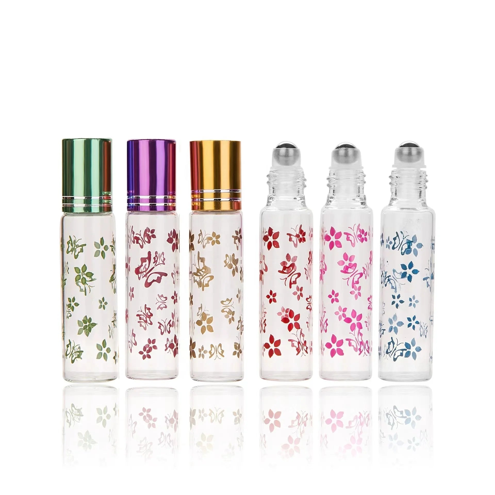 Wholesale Portable Butterfly Pearl Glass Bottle 5ml 10ml Perfume Essential Oil Lotion Small Sample Sub Packaging Shampoo Wigs