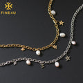 Stainless Steel Gold Plated Dangle Star Bee Initial Letter W Charm Chain Freshwater Pearl Necklace Choker