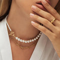 MICCI 18K Gold Plated Stainless Steel OT Clasp Link Non Tarnish Jewelry Pearl Necklace for Women