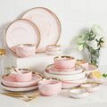 Ceramic Luxury Marble Pink Gold Inlay Modern Design Dinnerware Set for Wedding