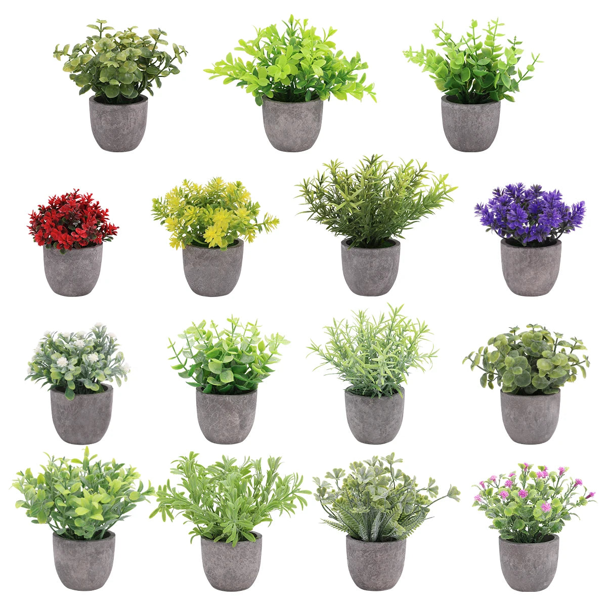 Mini Plastic Artificial Floral Plants in Small Pulp Pot for Indoor Decor