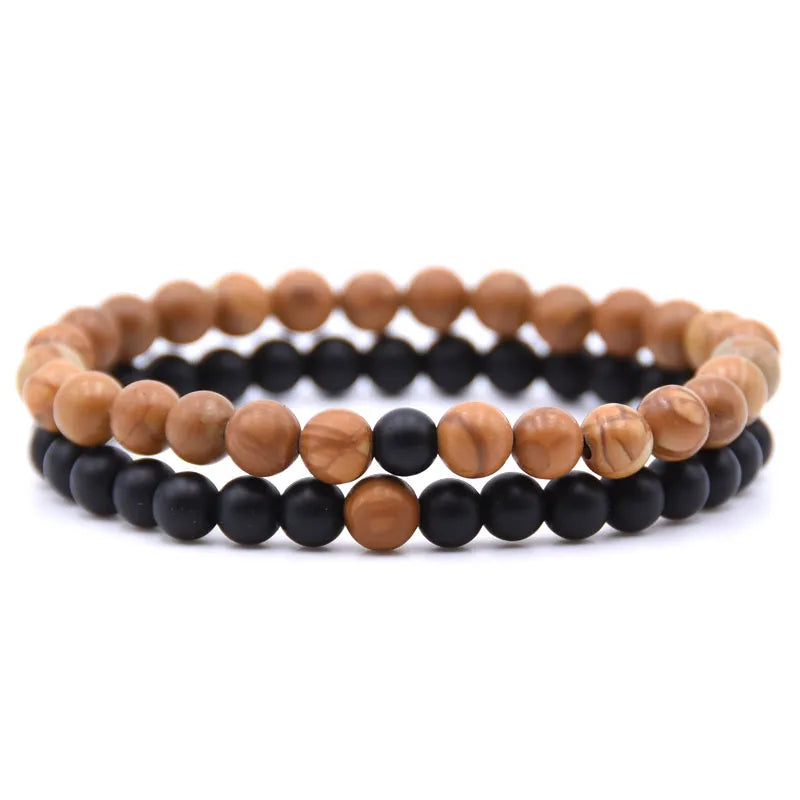 Fashion Bracelet Simple Design 6MM Matte Onyx Stone Elastic Beads Bracelet Set Men Women