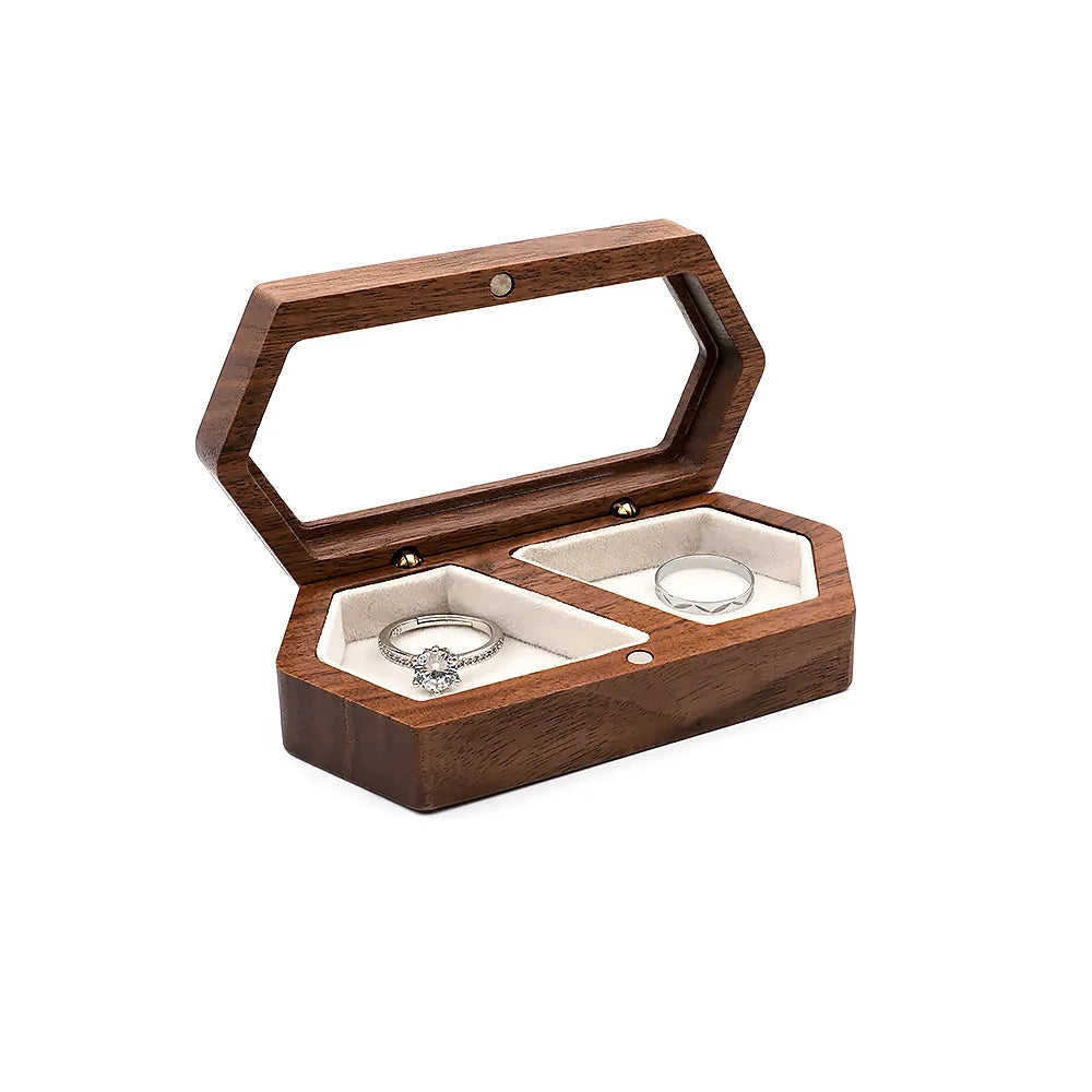 Luxury Jewellery Packaging Ear Ringbox Wood Double Ring Box Double Ring Box Wooden Ring Boxes for Sale