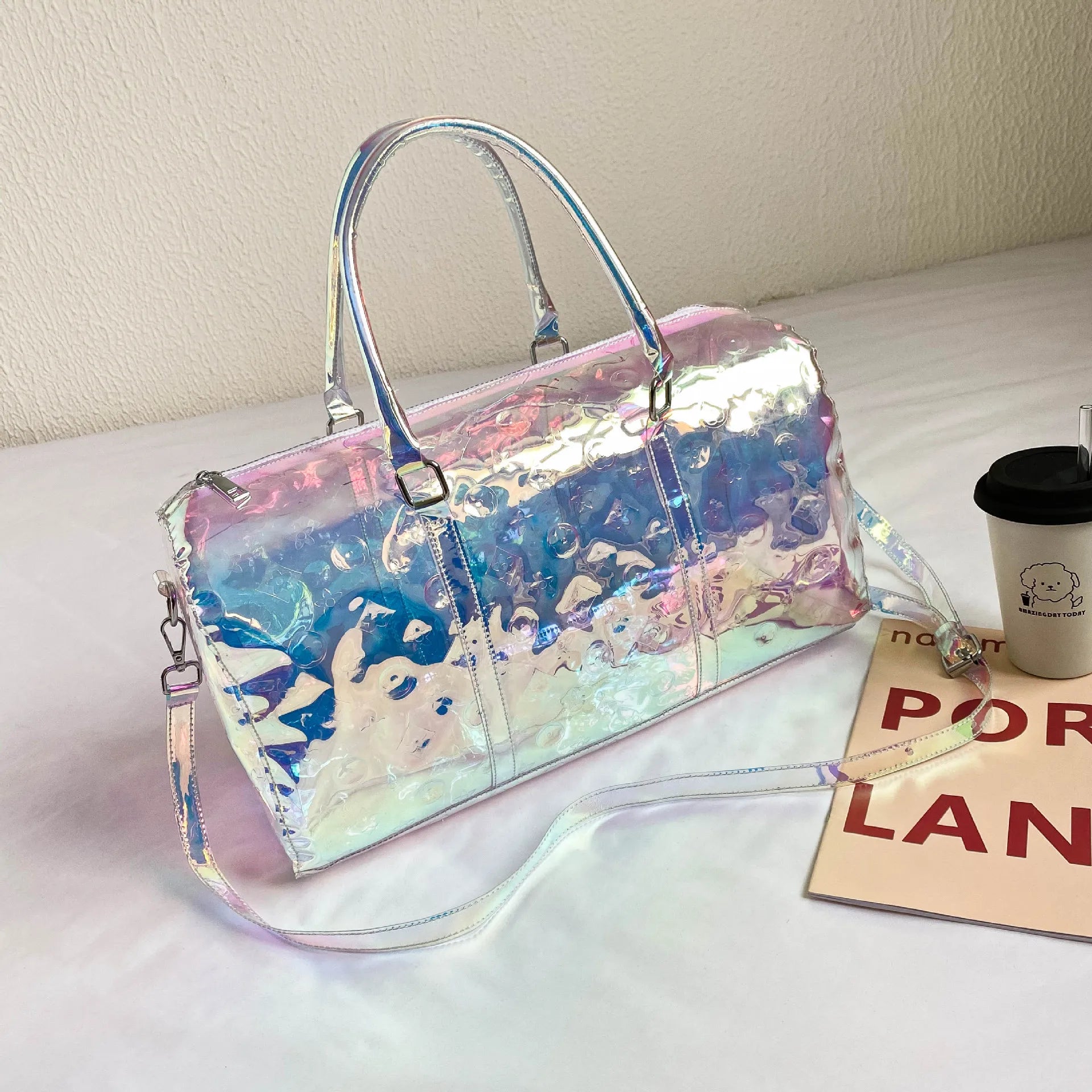 PVC travel luggage bag Large Capacity Sports Fitness Transparent Travel Bags Tote Holographic  Jelly Duffle Bag for Women