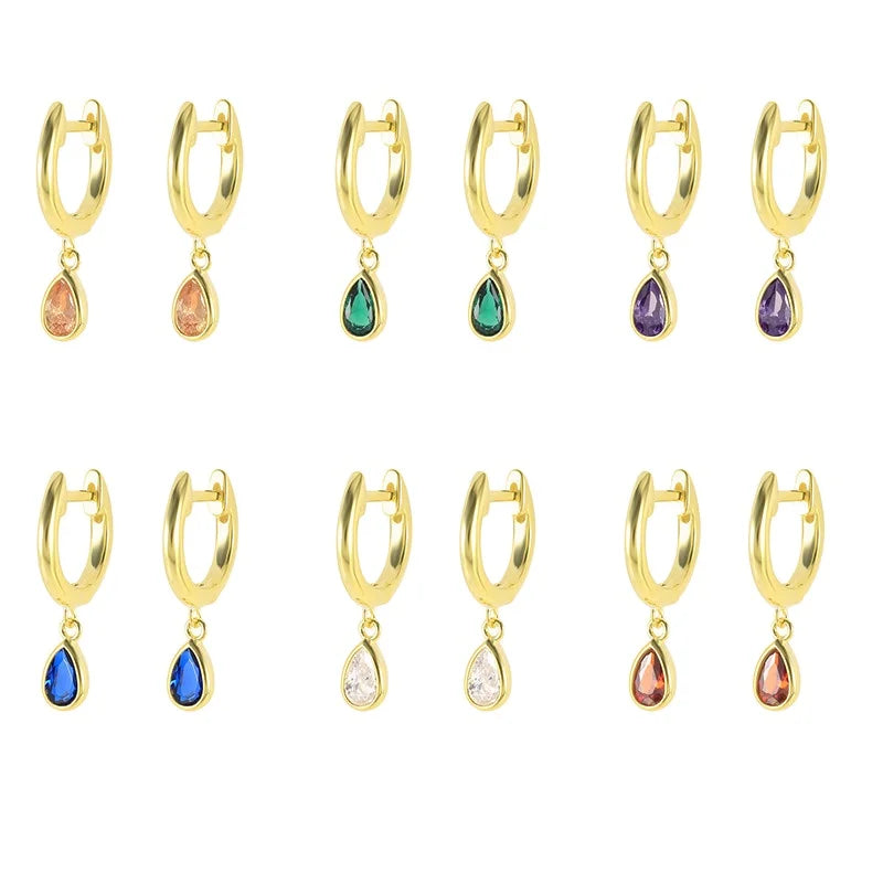Joolim 925 Sterling Silver Earring Emerald Purple Waterdrop 925 Silver Huggie Earring