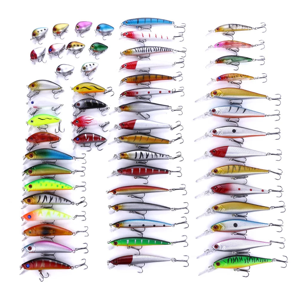 56Pcs/Pack Hard Crankbait Minnow Hooks Crank Baits Fishing Lures Set