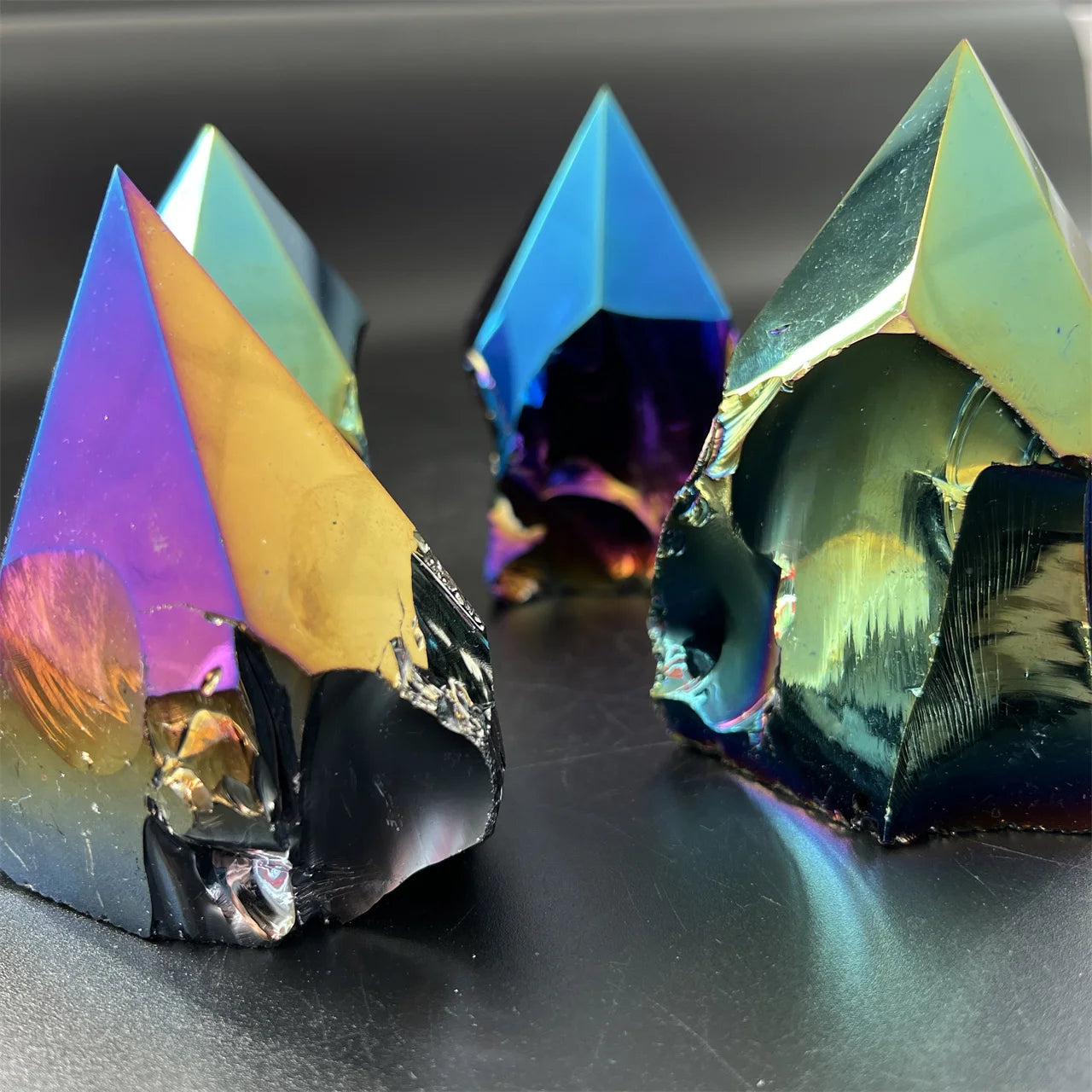 7-10 cm Aura Crystal Rough Stones Tower  Electroplated Raw Black Obsidian Points for Home Decoration