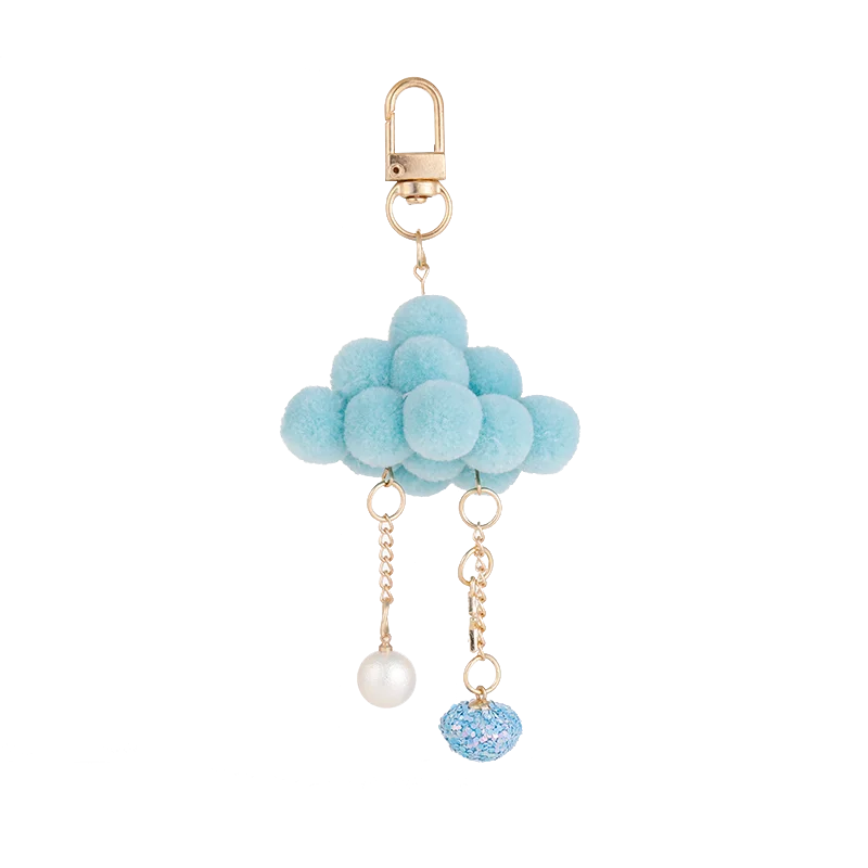 Fashion Girls Cloud Shaped Star Key Fob Chain Bag Accessory Lovely Blue White Plush Cloud Keychain for Couple