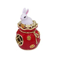 SHINNYGIFTS 2023 New Style Enamel Metal Lucky Rabbit Pewter Figurine Plated Jewelry Trinket Box Small Home Decorative Box