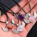 Wholesale Natural Stone Gemstone Jewelry Crystal Heart Shaped Wing Green Aventurine Rose Quartz Pendant Necklace for Women