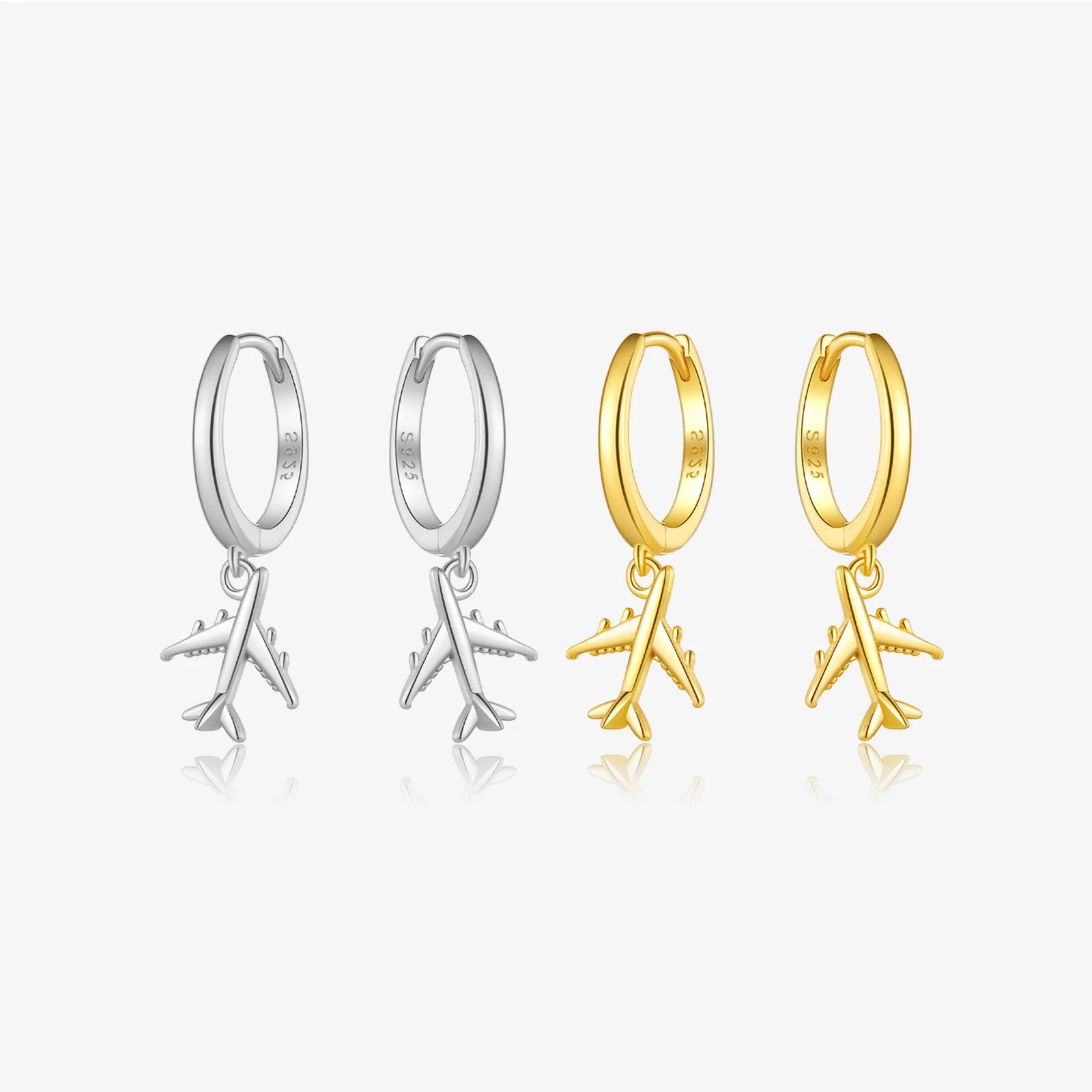 FUAMAY Aretes Sterling Silver Simple Aircrafts Shaped Earrings S925 Airplane Pendant Earring