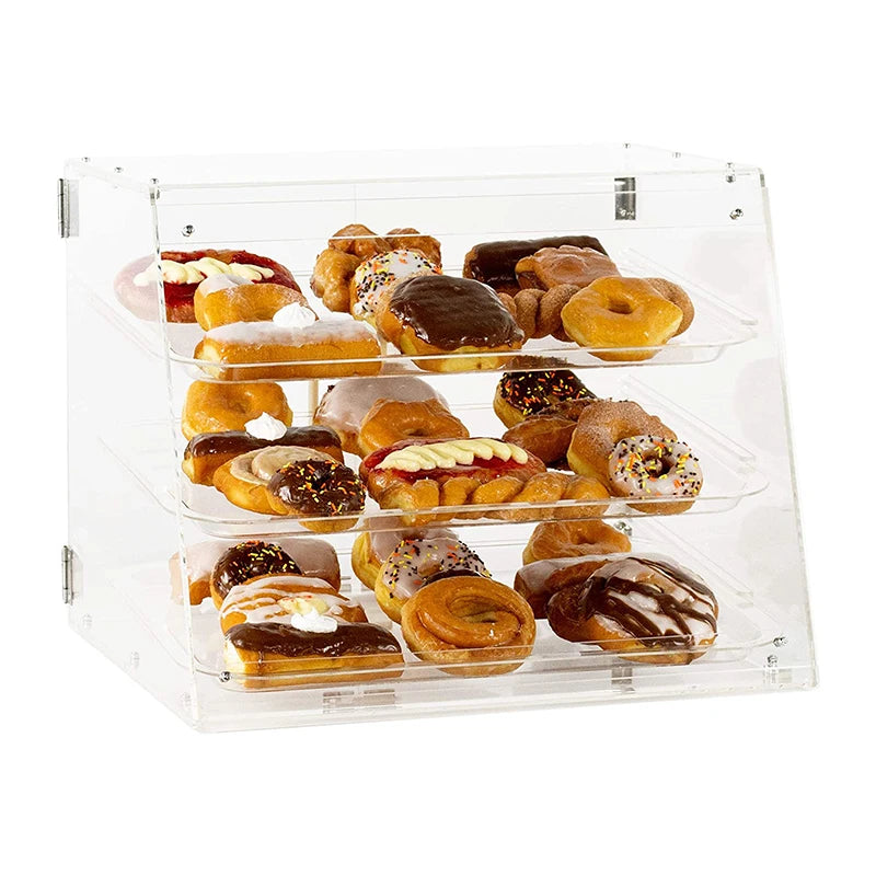 3-Tier Eco-Friendly High Transparent Acrylic Bakery Display Cabinet Modern Design Easy Assembly Countertop Installation for