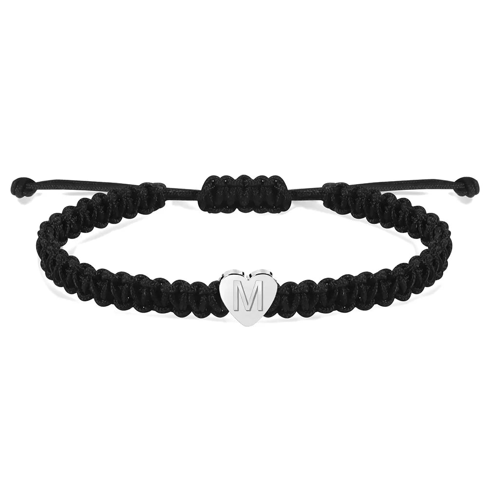 2022 New Silver Peach Heart Braided Rope 26 Letter Couple Bracelet Exquisite Brass Jewelry for Lover Gift
