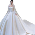 New Satin Simple Strapless Long Sleeve Wedding Dresses Girls Photograph Dress Bridal Gown