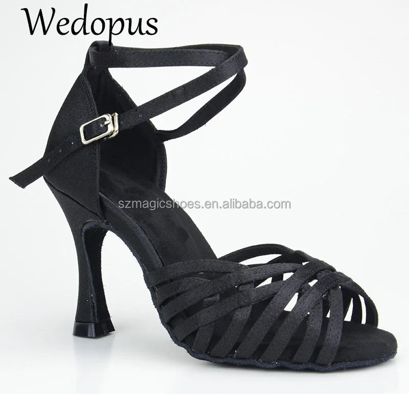 Customized Heel  Ladingwu Dance Shoes Black Color 9CM