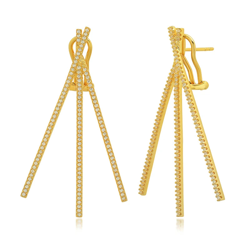 Brand Unique Jewelry Fashion 925 Sterling Silver Cubic Zirconia Stone Diamond 18k Gold Plated Geometric Earrings for Women Lady
