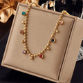 Retro Simple Vintage  Fashionable Round Diamond Pendant Titanium Steel Zircon  Gold Plated Beaded Necklace Necklace