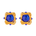 Luxury Vintage French Green Blue Glass Square Earrings Stud  Palace Medieval Earrings Stud for Women