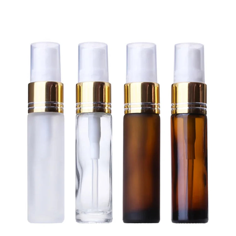 Small Portable Travel  Cosmetic Packaging 10ml Frosted Matte Transparent Amber Perfume Glass Spray Bottle