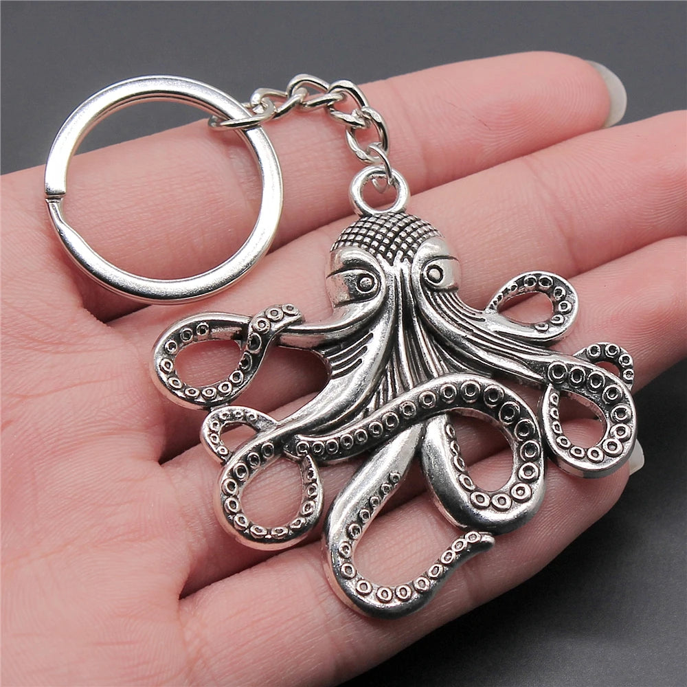 WYSIWYG 59x57mm Antique Silver Plated Antique Bronze Plated Zinc Alloy Octopus Key Chain Souvenirs Gift P1-ABD-C10138