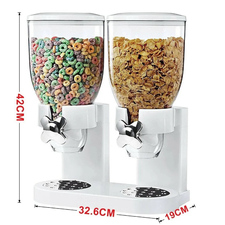 Indispensable Dual Control White Black Chrome Nuts Cereal Granola Candy Dry Food Dispenser