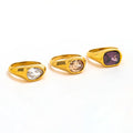 Joolim High-End 18K Gold-Plated Stainless Steel Women's Water Drop Big Oval Zirconia Band Ring Non-Tarnishing Jewelry